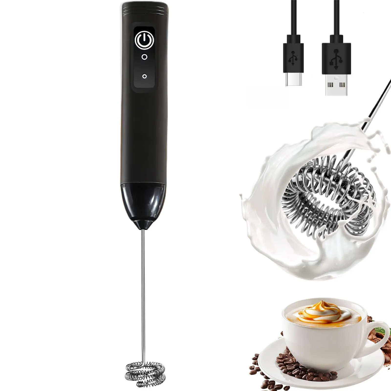Milk Frother Rechargeable Handheld Electric Whisk Coffee Frother Mixer 3 Speed Adjustable Foam Maker Blender for Coffee Matcha Latte Cappuccino Hot Chocolate Portable Powerful Easy to Clean - coffee tool Cream Espresso Tools
