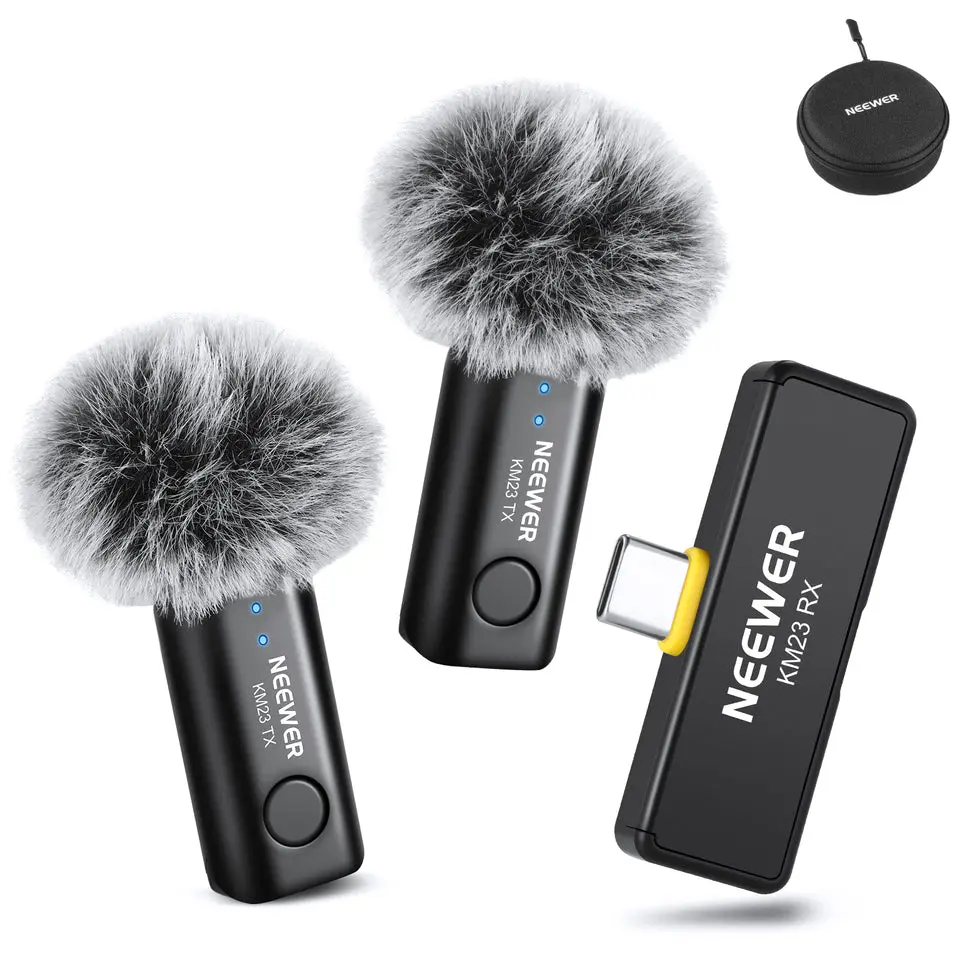 NEEWER Compact Wireless Lavalier Microphone with Bluetooth App Connection, 8H Battery, Vocal Enhancement, Noise Cancellation, Volume Adjustment, Low Cut for Streaming, Vlogging, Compatible with Smartphone, Tablet, iPhone, Android (KM23/KM23B/KM23C), Recor