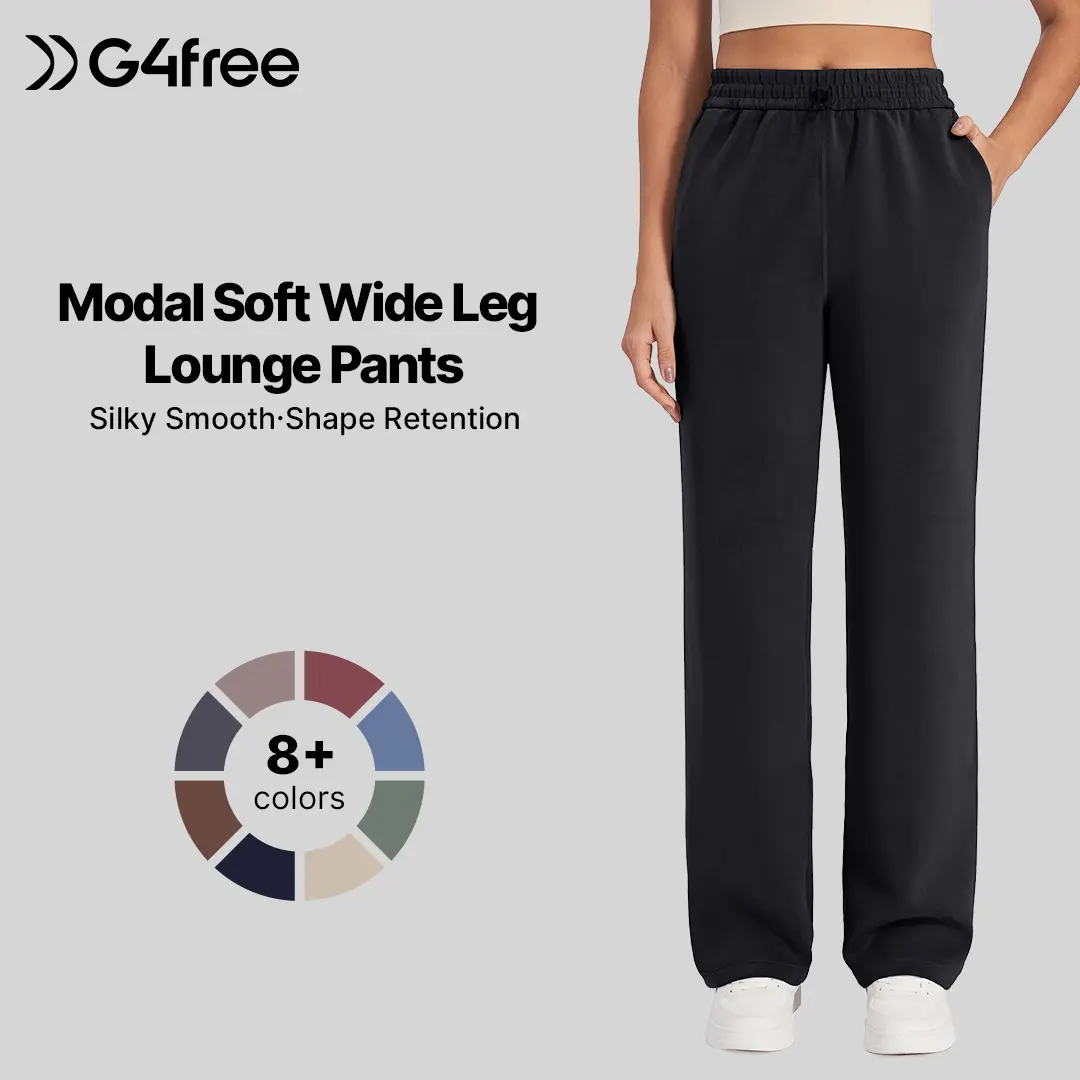 G4Free AiryBlend Wide Leg Sweatpants Yoga Pants with Pockets Drawcord Casual Lounge Pants Modal Soft Petite/Regular/Tall Comfort Bottom Drape Fabric Flared Joggers Workout Clothes Women Outdoorfun