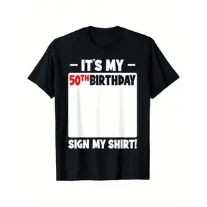 Men's 50th Birthday Graphic T-Shirt - Unisex Menswear Streetwear Top, 100% Cotton Short-Sleeve Round Neck Casual Outdoor T-Shirt with Slight Stretch, S-XXXL Vintage Oversized