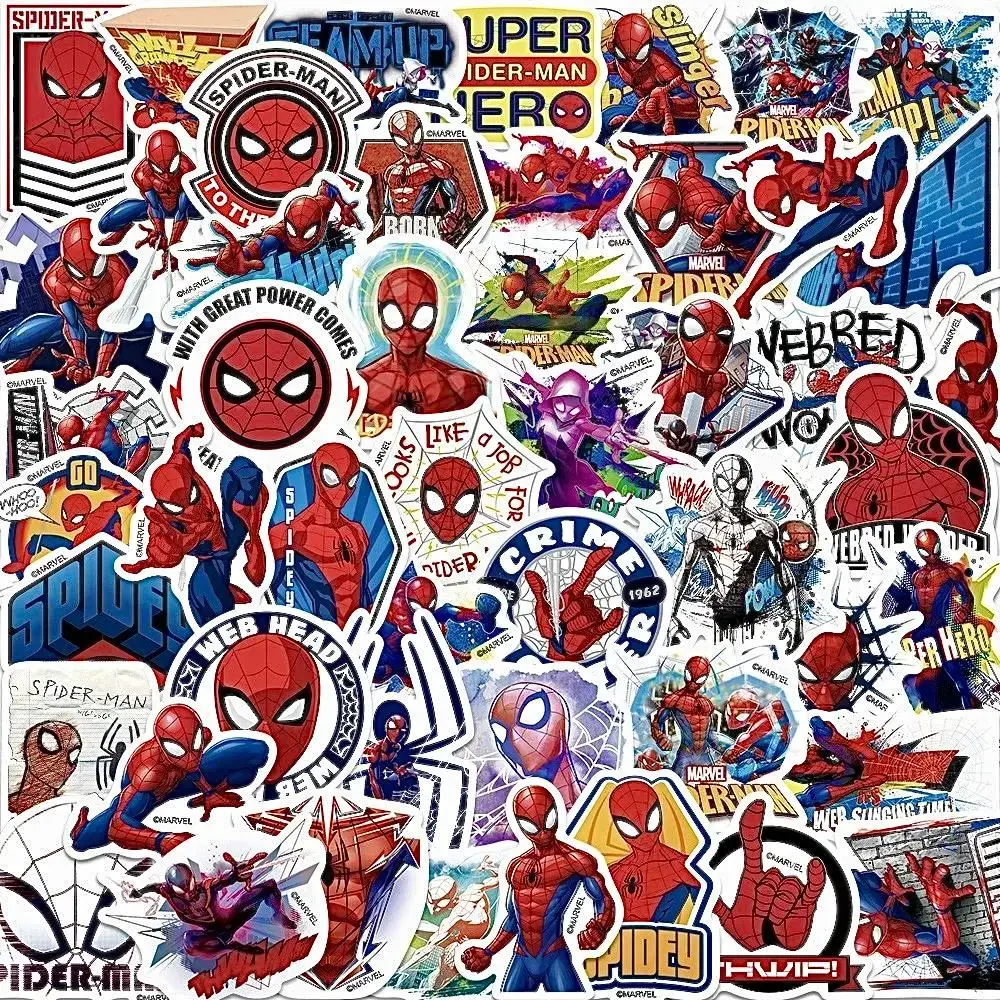 MARVEL Spider-Man Cartoon Face Graphic Phone Stickers - 50 Pcs Plastic Superhero Set, Reusable Residue-Free Accessories for Smartphones, Handheld Devices, Casing, Flat Surfaces, Kids' Gift, Smartphone