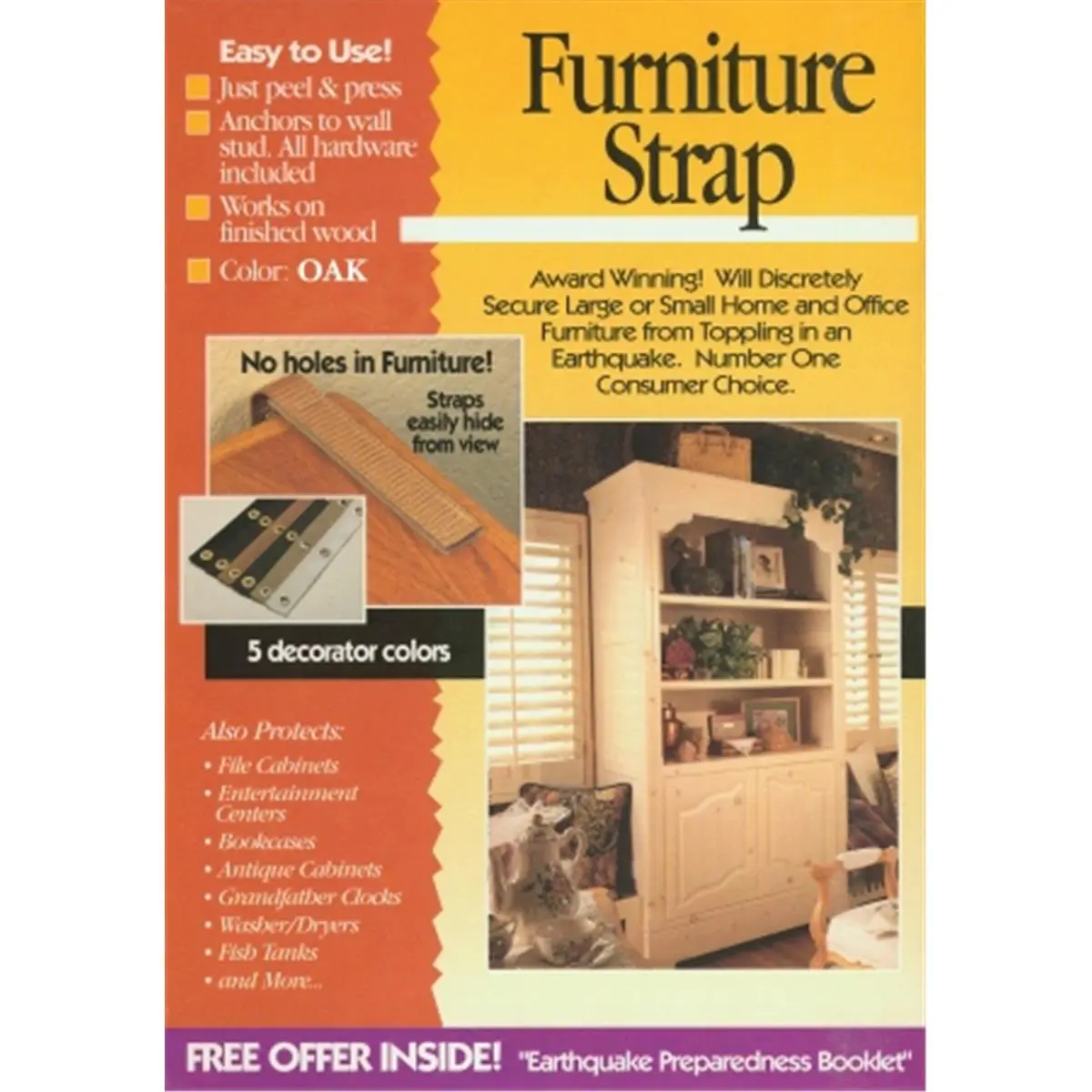 212 MAIN Brown Double Nylon Strap - Peel-and-Stick Easy to Install, No Holes in Furniture, 6x1x9.5 in, 6 in Length, Strongest for Earthquake Preparedness Furniture Securing to Boost Household Safety