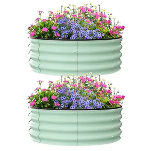 Raised Garden Beds Outdoor, 2 Pack 3x3x1 ft Galvanized Raised Garden Bed for Gardening, Round Metal Planter Box for Planting Plants Vegetables and Flower, Green