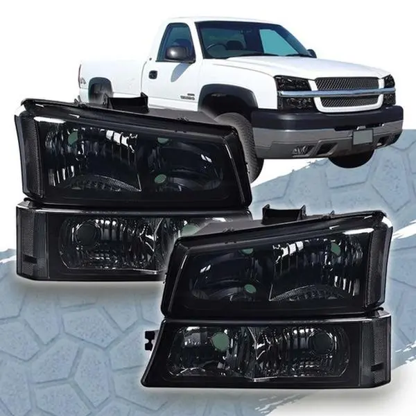 CROSSDESIGN Smoked Finish LED Corner Headlights & Signal Lamps Kit - Exterior Car Lighting Upgrade for 03-07 Chevy Trucks, Includes LED Car Lights & Bumper/Side Accents