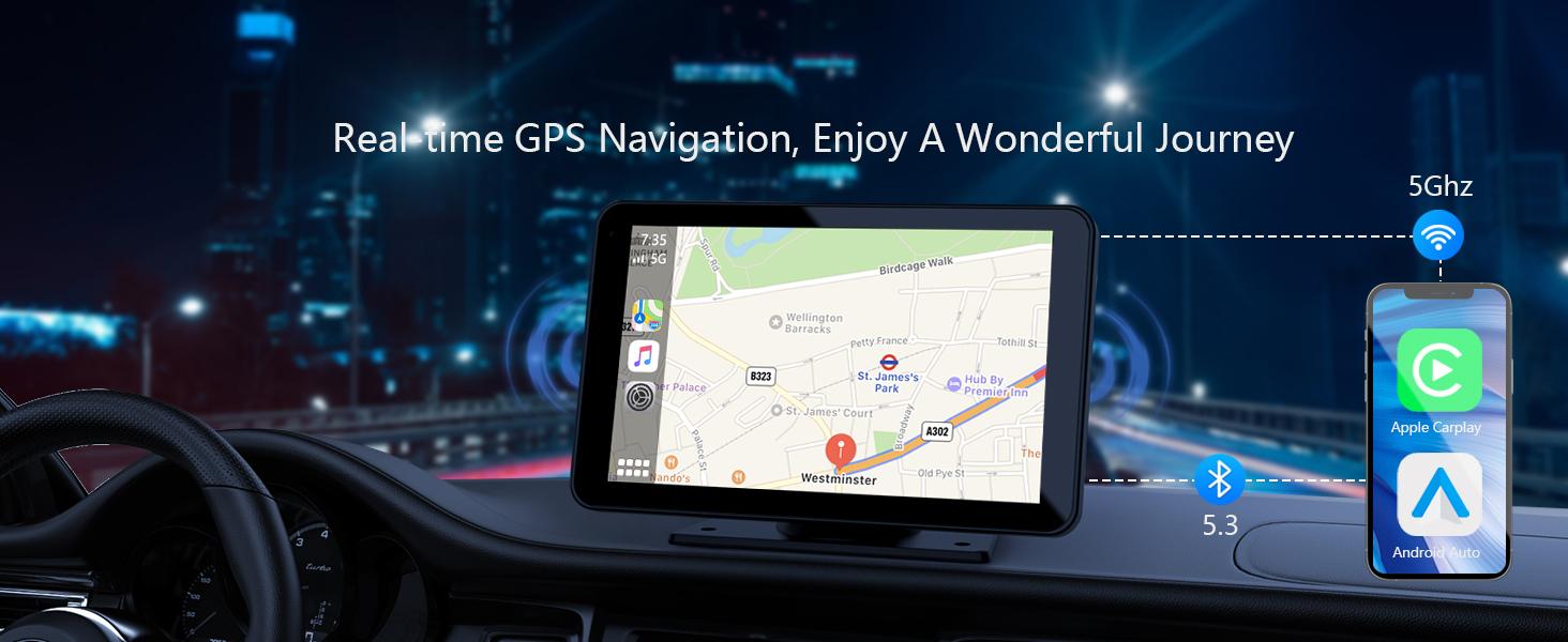 【HiEHA】2026 Wireless Portable Carplay and Android Auto 7" Touchscreen Bluetooth 5.2 Carplay Screen with Mirror Link AUX FM for All Vehicles