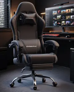 Ergonomic Massage Lumbar Gaming Chair with Footrest , Ergonomic Computer Chair 330lbs with Headrest Pillow for Office, Home, Streaming and Long Gaming Sessions