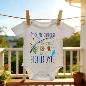 Baby Bodysuit Fishing With Daddy Print 100% Pure Cotton Non-Irritating Snap Closure Breathable Perfect For Gifting & Everyday