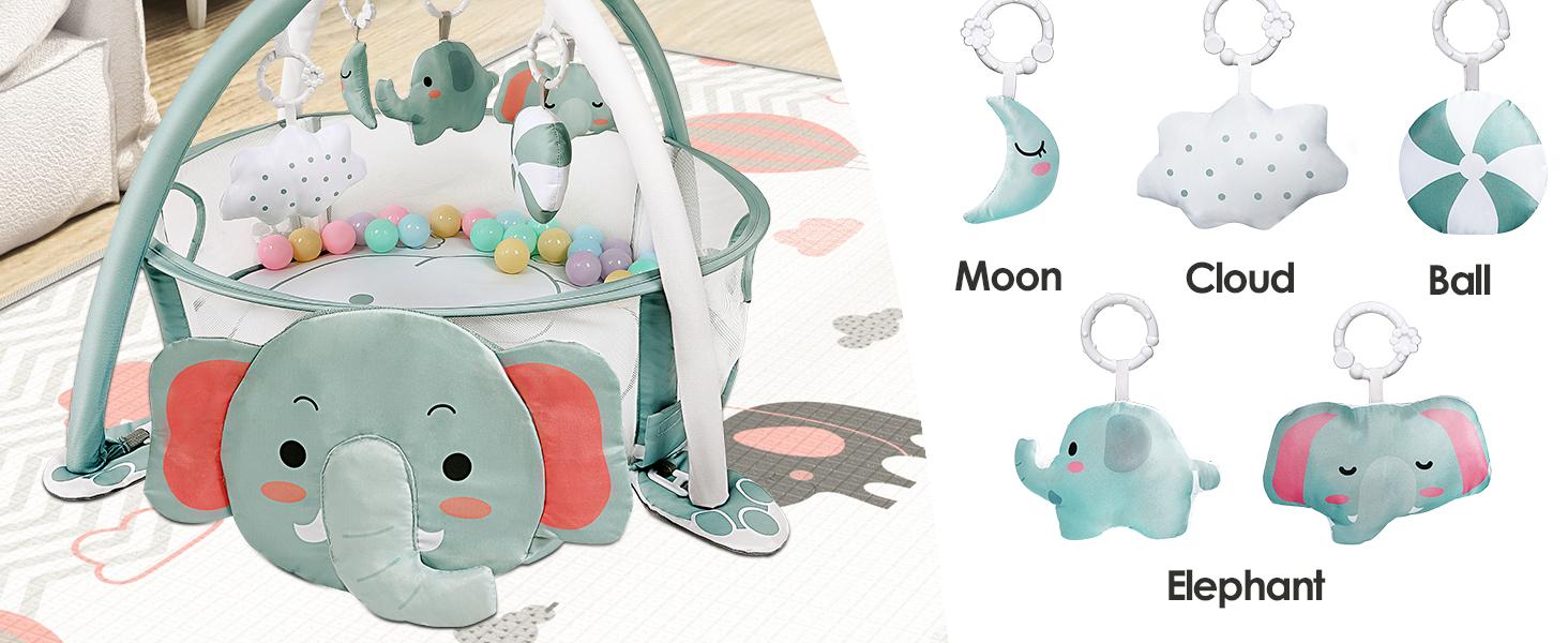 Dearlomum 4-in-1 Baby Play Mat Rainbow Baby Gym Tummy Time Mat for Floor Activity with 30 Balls & 5 Sensory Toys for Newborn Toddler Boy & Girl Gifts - Playpen