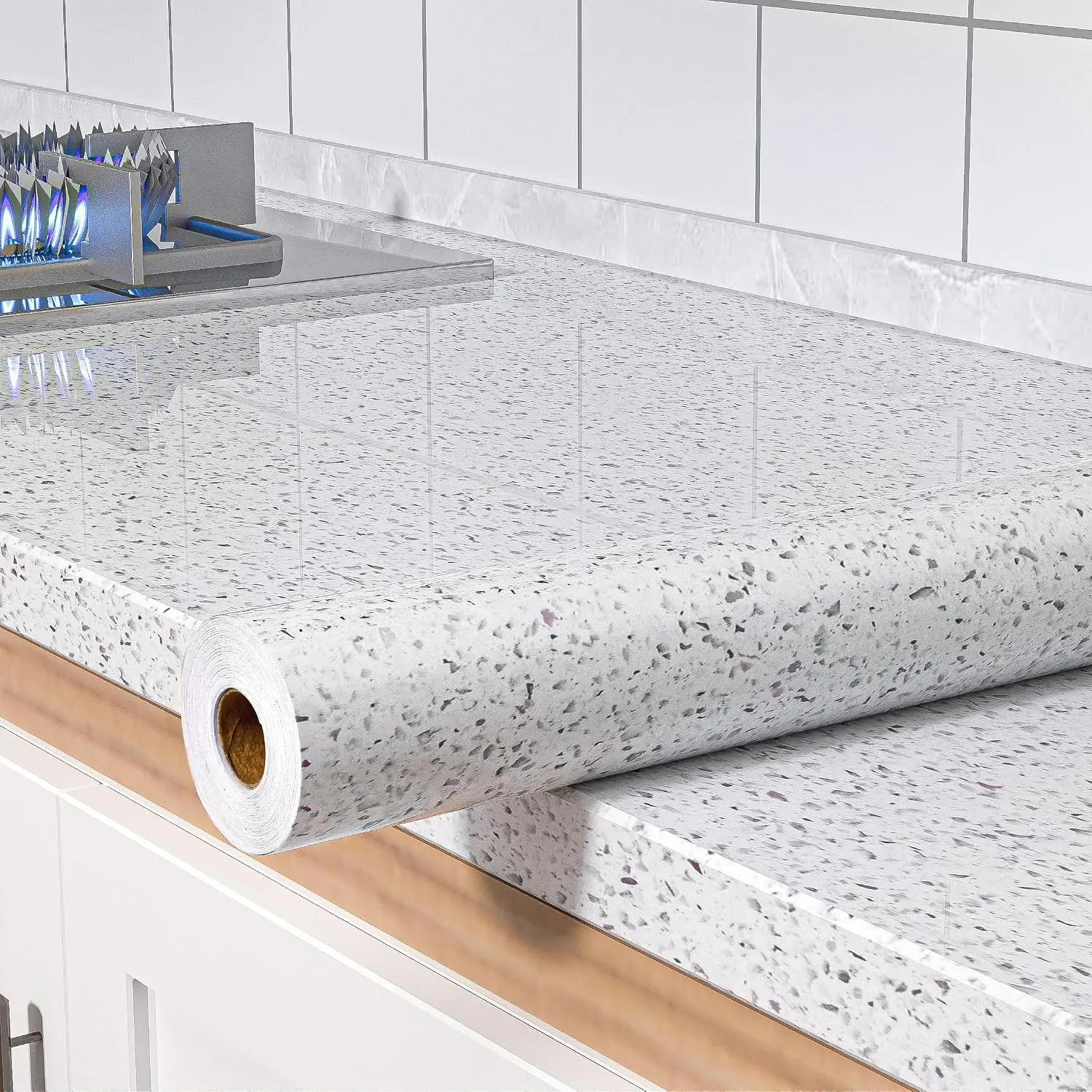 White Wallpaper Marble Contact Paper for Countertops 15.7”×118” | Glossy Self Adhesive Removable Wallpaper, Granite Peel and Stick Wallpaper for Bathroom,Kitchen,Cabinets Waterproof