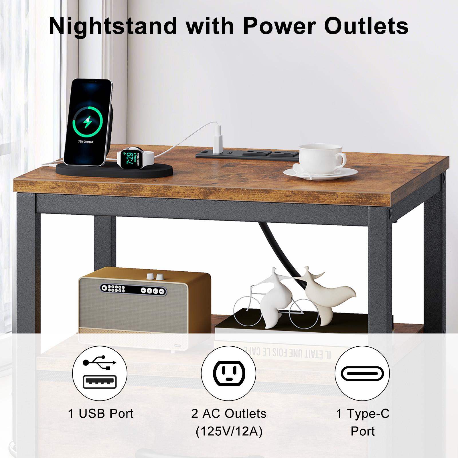 2-Pack Multi-Function Bedside Tables with Fast Charging Station & Fabric Drawers - Adjustable Nightstand Set for Bedroom, Living Room, Small Spaces