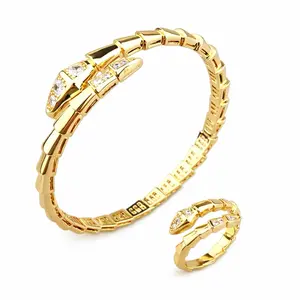 Luxury Gold Snake Bracelet & Ring Set – CZ Statement Jewelry