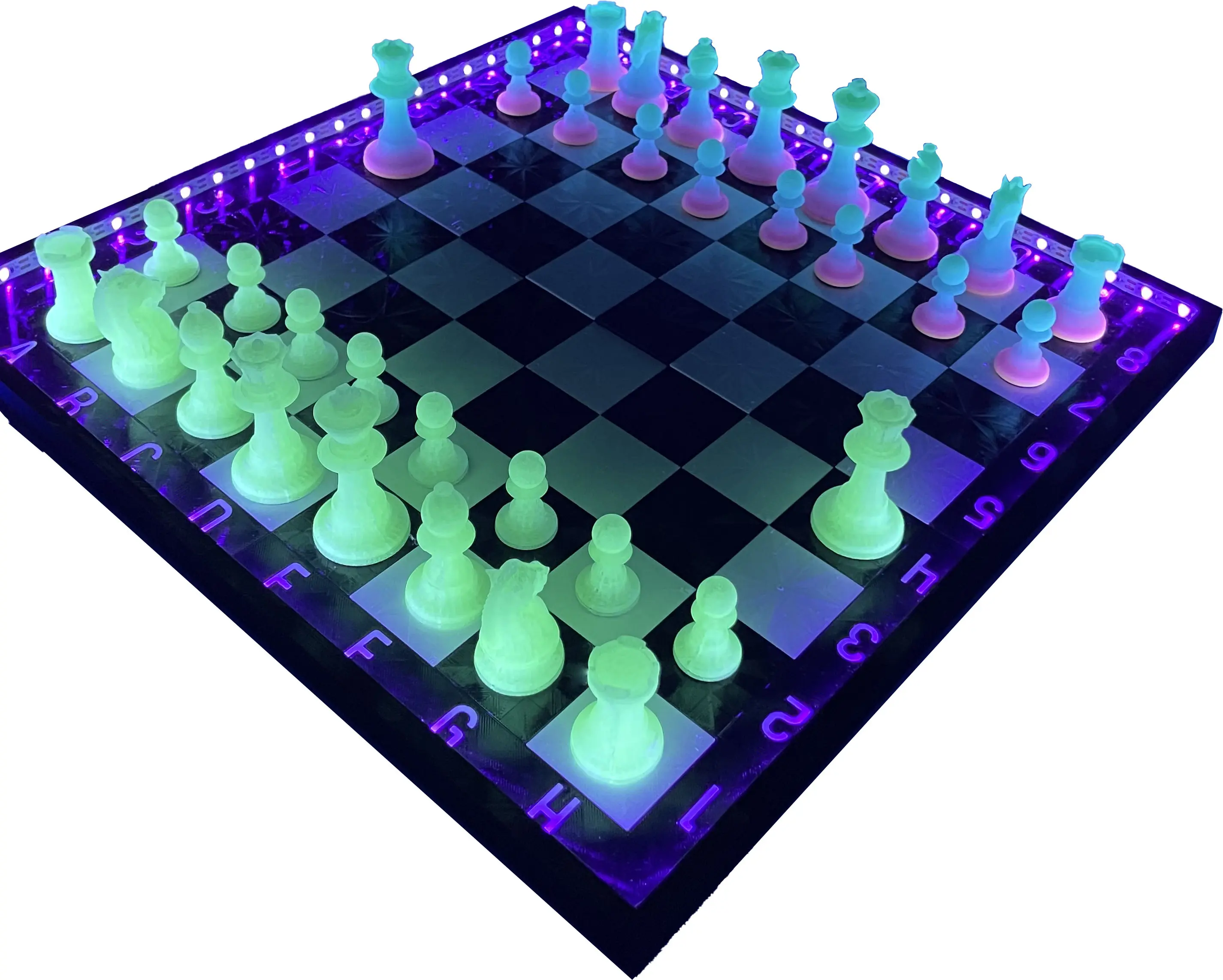 DAM Merch's LED Illuminated Glow in the Dark Regulation Size Chess Set - Made in USA with Blacklight LED Lights