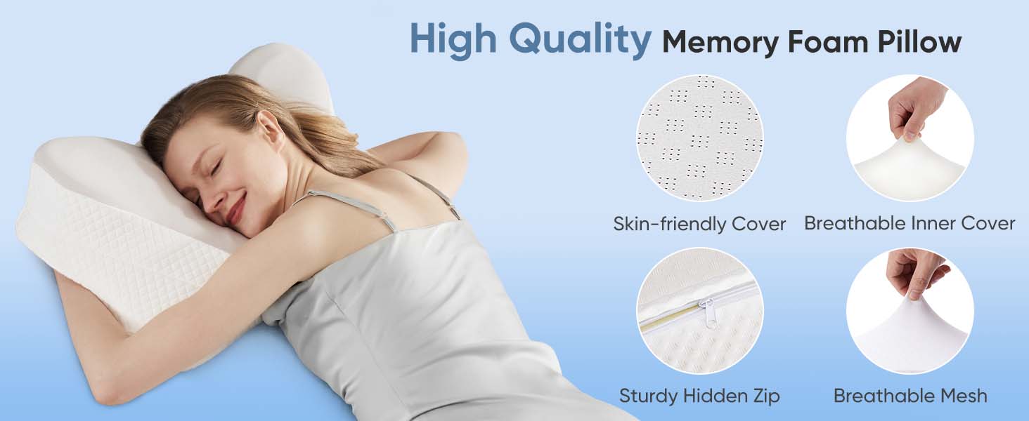 Memory Foam Ergonomic Bed Pillow for Side, Orthopedic Contour Neck Pillow, Back, and Stomach Sleepers - Cooling Pillow with Breathable Pillowcase Memory Foam Ergonomic Bed Pillow for Side, Orthopedic Contour Neck Pillow, Back, and Stomach Sleepers - Cooling Pillow with Breathable Pillowcase