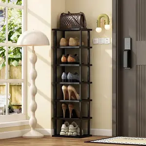 Vertical Shoe Rack - Tall Narrow Shoe Rack Organizer for Small Spaces,7 Tier Bamboo Shoen Shelf for Entryway,Closet,Corner,Doorway,Skinny Shoe Shelf Space Saving Shoe Storage,Free Stackable DIY AFOORD