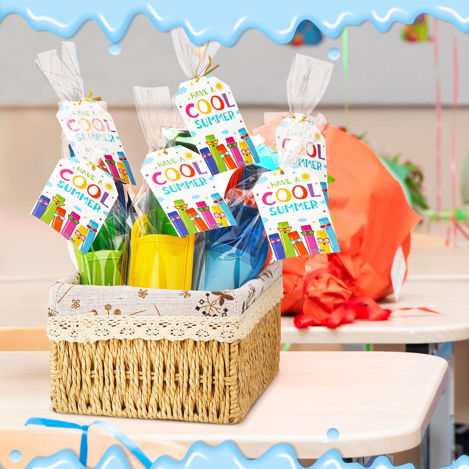 24/30 Pack End of School Year Gifts Reusable Ice Pop Sleeves with Gift Cards & Ribbon, Multicolor Washable Neoprene Popsicle Holders for Students, Classroom Prizes, Summer Favors