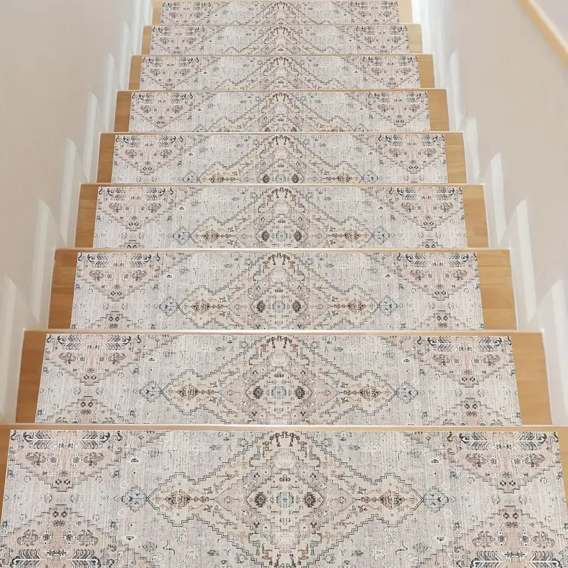 15-Pack 8'X30" Non-Slip Rubber Stair Treads for Wooden Steps, NO adhesive glue on the back,Safety Stair Mats for Dogs Kids Seniors, Indoor Anti-Skid Carpet Stair Runners, Durable Stairway Rug Decor Noise Reducing Stair Mats