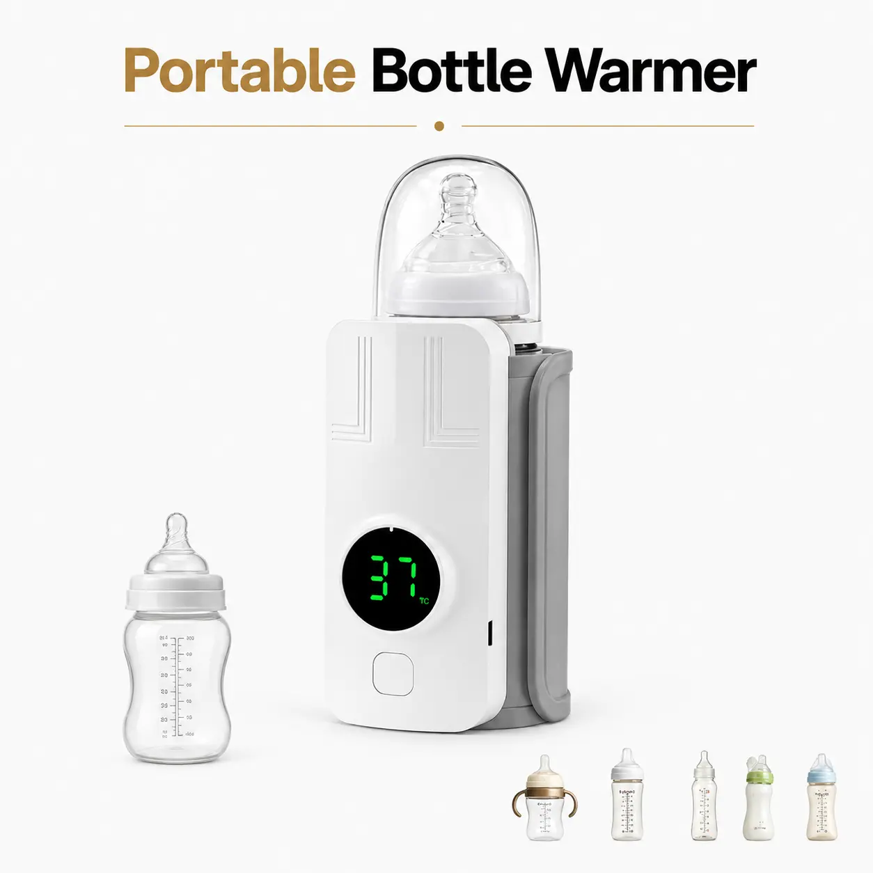 Pure Nova Portable Baby Bottle Warmer & Sterilizer - 18W Fast Heating, 6-Speed Temp Control, Adjustable LED Display, Smart Control, Universal Fit, Auto Power Off, Safety Features, Household Kitchen Electric Appliance for Feeding with Organized Bottle Rack