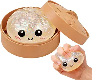 Glitter Squishy Dumpling Stress Balls | Stretchy Squeeze Fidget for Stress Relief, Glitter Dumplings Ball