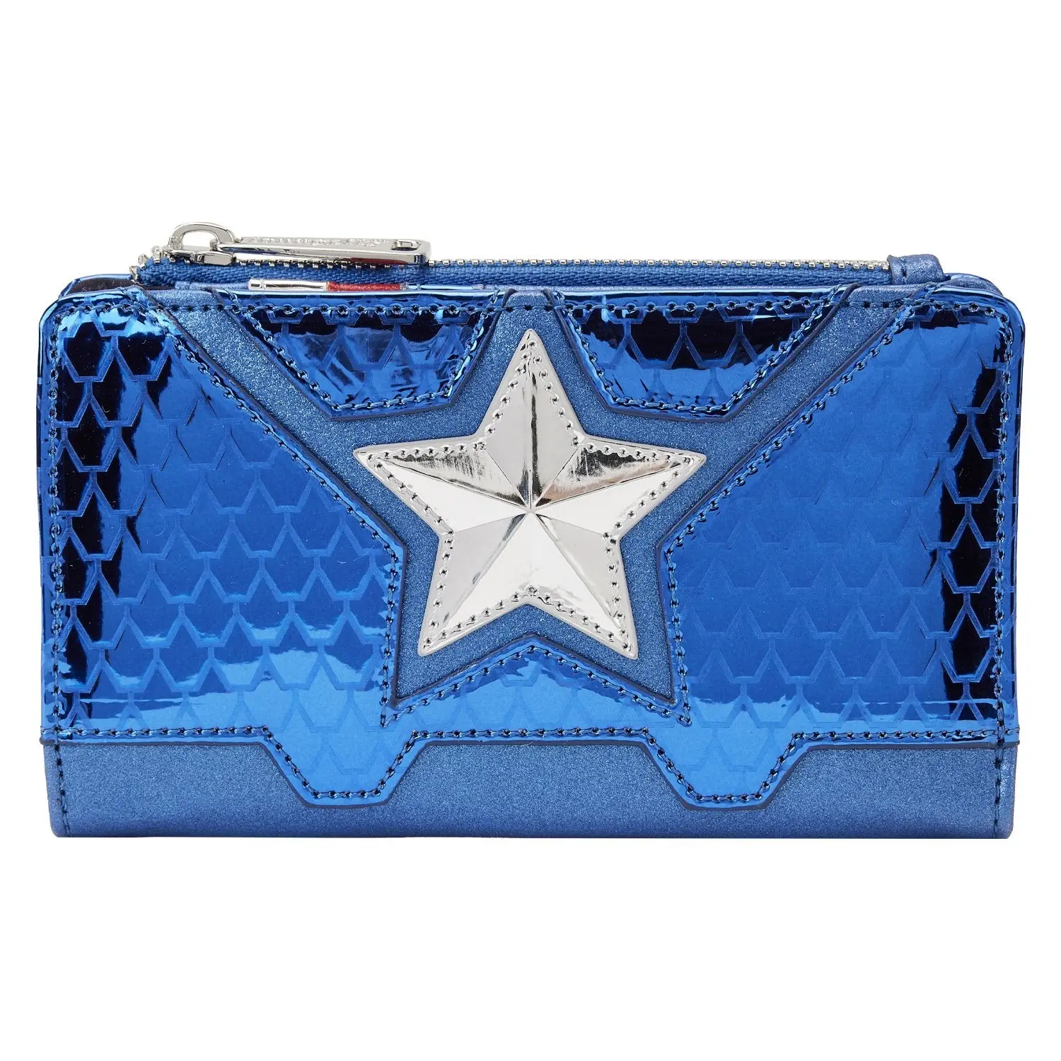 Loungefly Marvel Shine Captain America Cosplay Faux Leather Flap Wallet with Glitter and Iridescent Details, Leather Wallet, Character Edition Women's Wallets