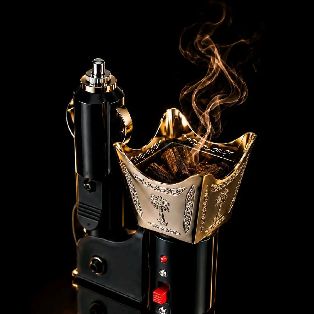 Car Electric Incense Burner, Portable Bukhoor Burner 12V,  Sandalwood Scent Included, Arabic Bakhoor Mabkhara for Car, Vehicle Aromatherapy Diffuser, Plug-In Oud Incense Holder Gold & Silver