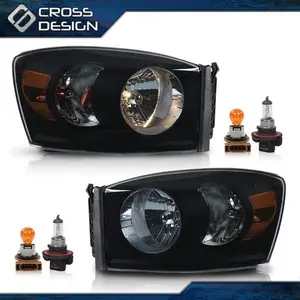 CROSSDESIGN Pair Black Headlights Lamps Smoke Lens Fit For 06-08 09 Dodge Ram 1500 2500 3500