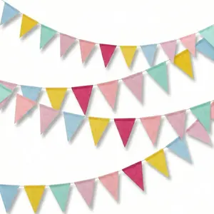 32.8ft Faux Linen Bunting Banner - 48pcs Colorful Triangle Flag Garland, Pastel Linen Pennants for Birthday Party Decorations, Nursery Room, Wedding, Classroom & Garden Decor