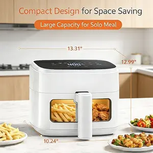 8-in-1 Digital Air Fryer 4 Qt, White Electric Airfryer with Visible Window, Nonstick Dishwasher-Safe Basket, 60-Min Timer & 1500W, Ideal for Frying, Baking, Grilling