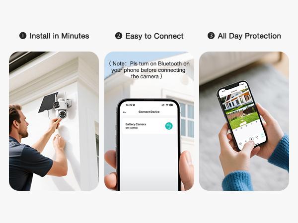 Dual Lens Solar Security Cameras Wireless Outdoor, 2K Full HD Video, 360° View Pan/Tilt Home Security Camera with Color Night Vision, Easy to Install, PIR Alarm, 2.4GHz WiFi