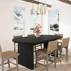 Oval Dining Table for 6-8 People, Large Kitchen Table with Thick Sturdy Wooden Base, Farmhouse Dining Room Table for Kitchen, Office (63" Long,Black)