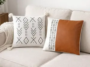 Boho 18x18 Inch Throw Pillow Covers Farmhouse Cozy Decor Thick Cases 2 Pack Soft Touch Cushion Organic Cotton Home Textile