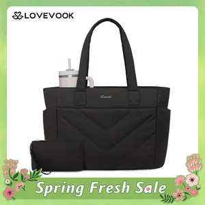 LOVEVOOK Puffer Tote Bag for Women,  Lightweight 15.6'' and 17.3'' Puffy Bag with Multi Compartments, Quilted Shoulder Bag Handbag for Travel, Work,Commuting, EVeryday Bag.Christmas Gift Idea, SpringStatements