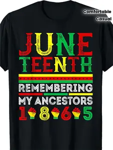 Juneteenth 1865 Commemorative T-Shirt| Unisex Cotton Tee| Multi-Color Geometric Pattern| Round Neck, Short Sleeve| Comfortable Stretch Fit| All-Season Wear| Vibrant Colors & Symbolic Design| Ideal for Celebrations & Casual Events
