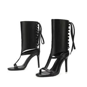 Women Contoure Lace-Up Gladiator Heel Sandals – Sexy Stiletto Club Heels Argie Noir