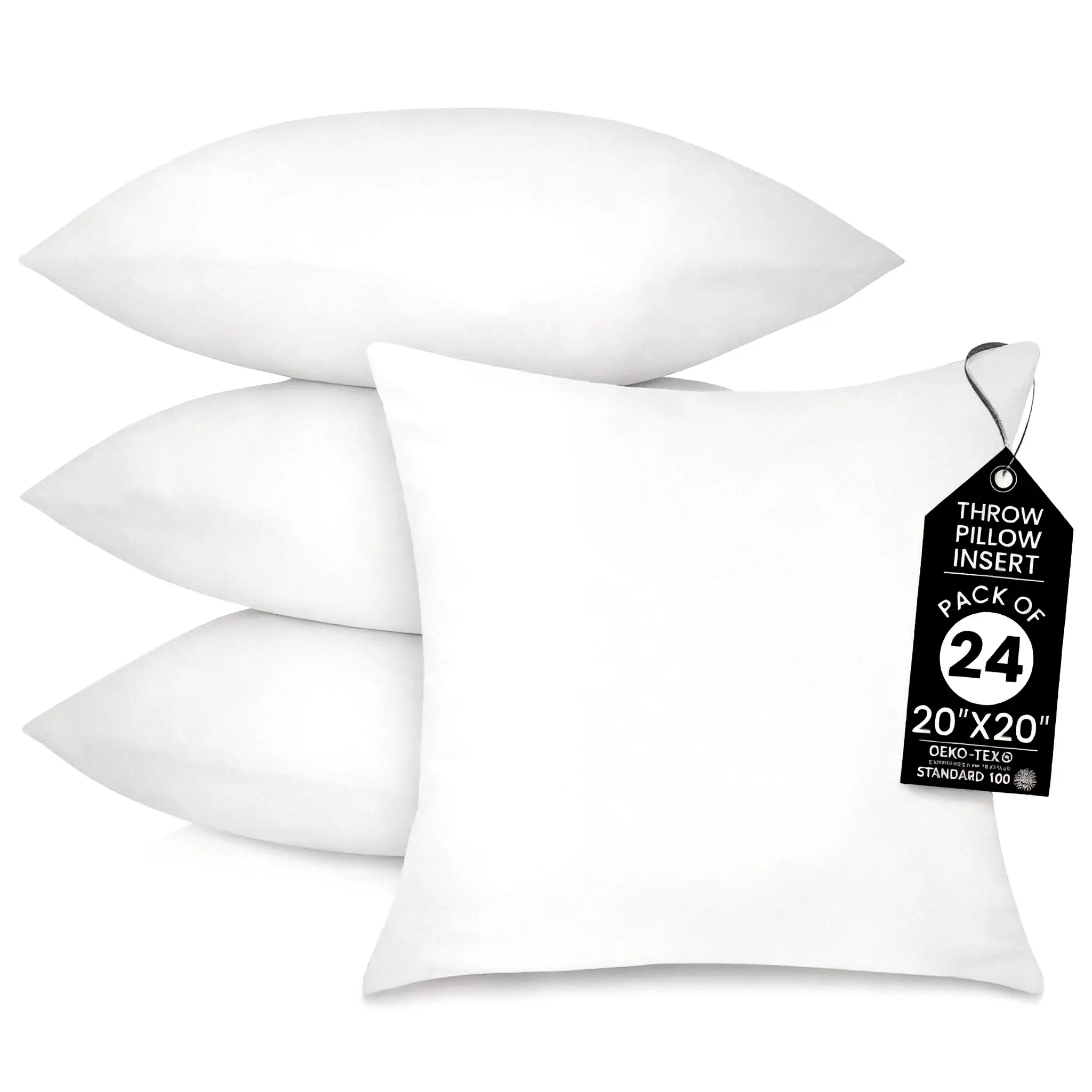 4-Pack 20x20" White Throw Pillow Cubes with Polyester Ultra-Fine Fiber Inserts - Breathable, Anti-Allergic, Soft, Lightweight, Machine Washable Couch Cushions for Comfy Couch, Cozy Corner, Sofa Cushion Decorations