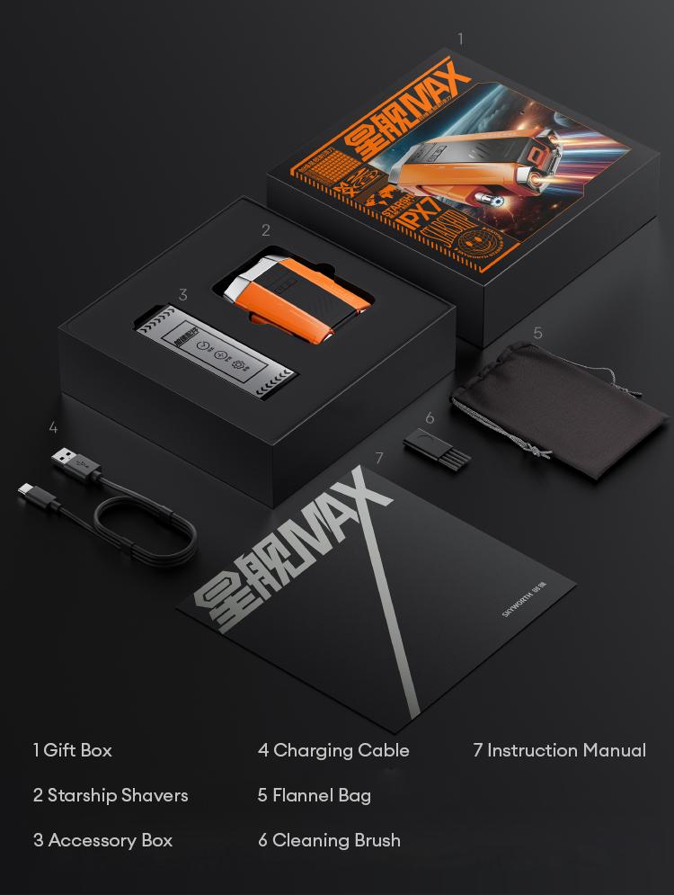 Skyworth XJ32 Dual Ring Shaver, with dual ring floating blade design, high-speed rotating blade, equipped with side wing nose hair trimmer, full body IPX7 waterproof, Long lasting battery life,suitable for short hard beards and delicate men