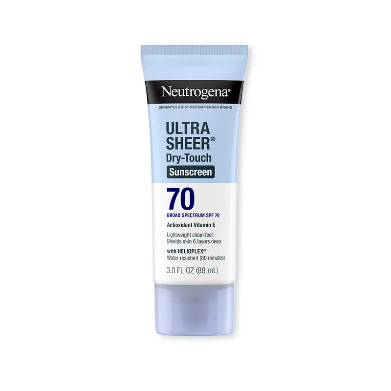 Neutrogena Ultra Sheer Dry-Touch Sunscreen Lotion SPF 70, Broad Spectrum Protection, Water Resistant, Non-Comedogenic, 3 fl oz Lightweight Formula