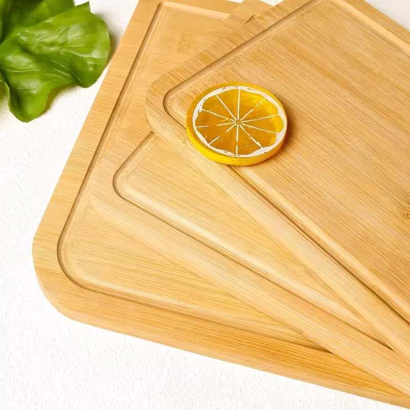 Organic Bamboo Wooden Chopping Board - Rectangular Kitchen Cutting Block with Juice Groove, Hanging Hole for Home Meal Prep with Knives, Fruit, Meat; Hand Wash Recommended