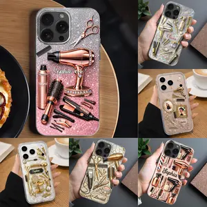 BojjiCo Personalized Custom Name Hair Stylist Phone Case For Women And Cosmetologists Bling Girly Salon Aesthetic Gold Silver Glitter With Hair Dryer Scissors Graphics Unique Hairdresser Gift Idea for iPhone 17 16 15 14 13 12 Pro Max & Samsung Galaxy S24