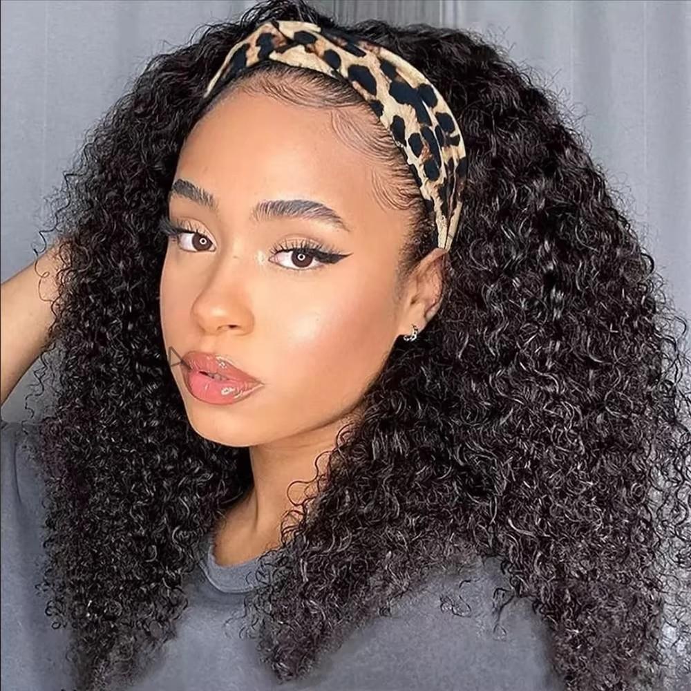 Bling Hair Headband Wig Human Hair Kinky Curly No Glue Full Machine Made Brazilian Remy Human Hair Wigs For Women 180% Density SpringStatements