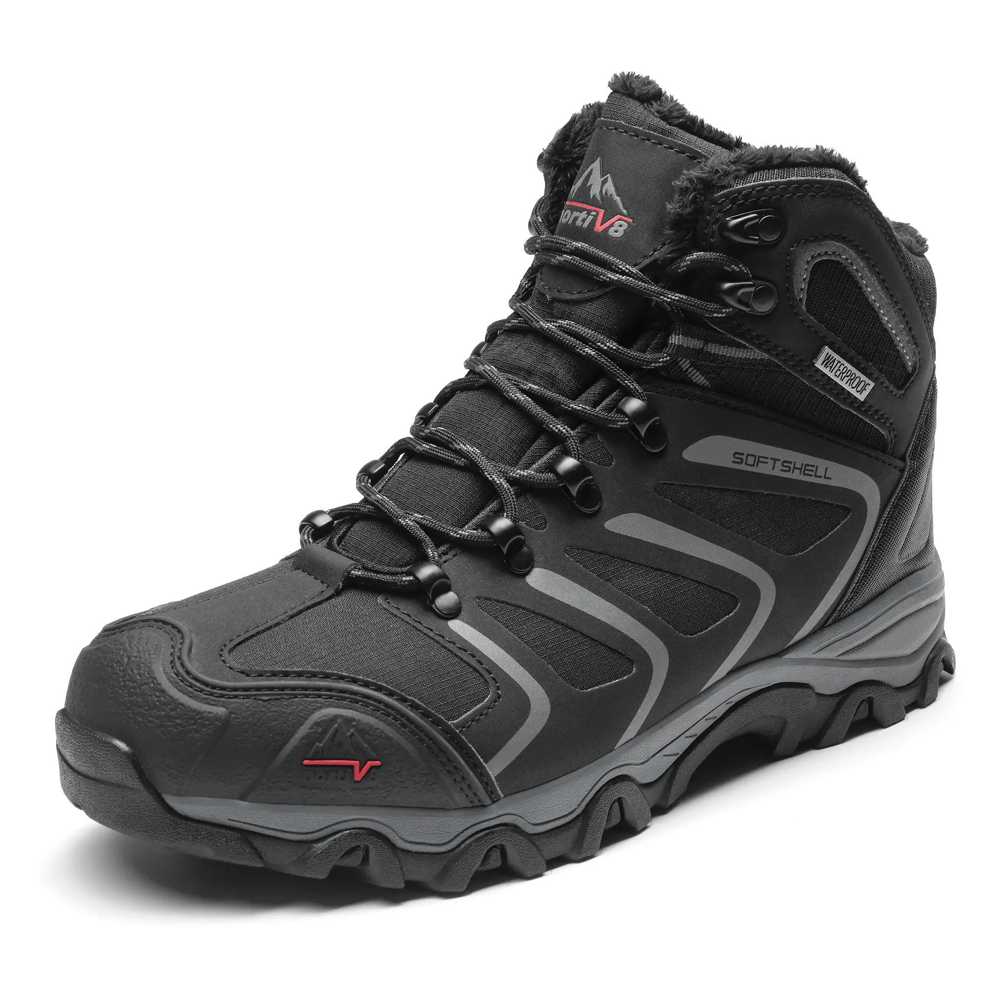 NORTIV 8 Unisex Armadillo Series Waterproof Winter Hiking Boots - Hiking Camping Shoes with Faux Fur Lining, Durable Slip-Resistant Rubber Outsole, Laces, Heel Counter Hold, PU, Superior Warmth, Synthetics, Fabric