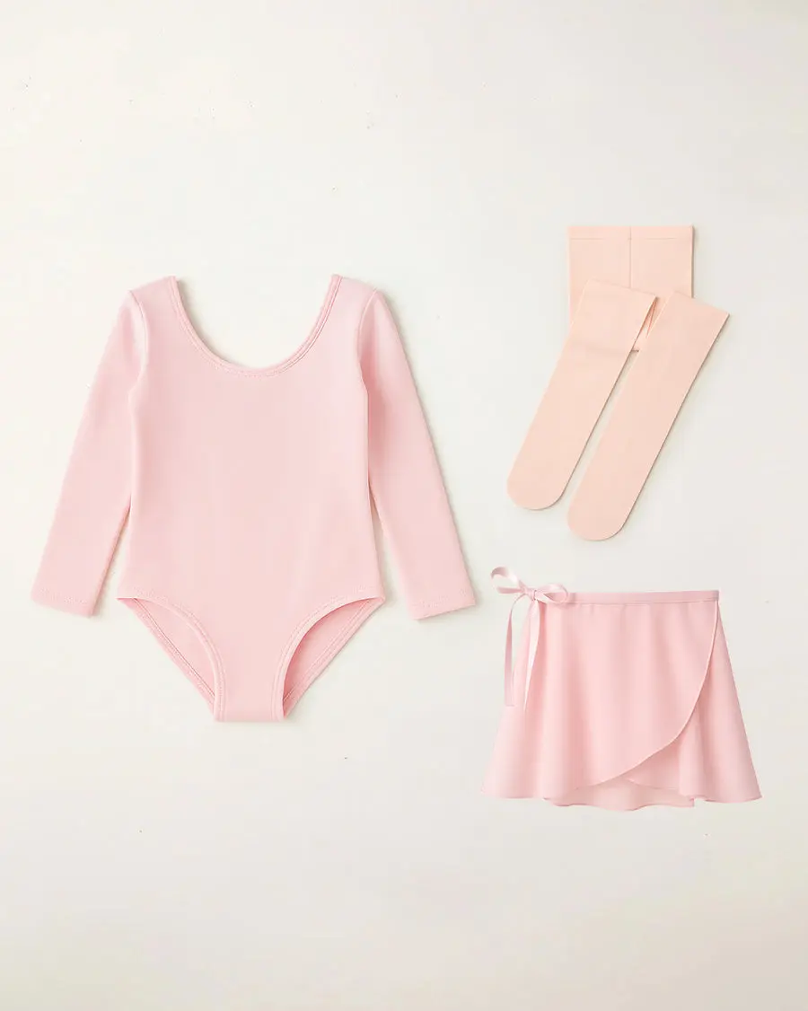 Girls Ballet Leotard Starter Kit (Long Sleeves Leotard & Tie Chiffon Skirt & Tights)