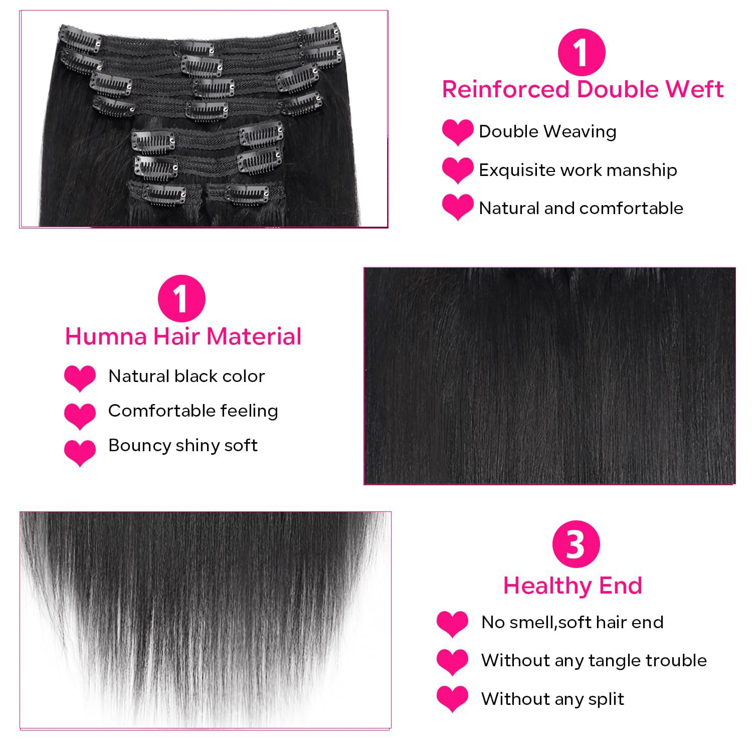 Mamushow Yaki Straight Clip in Hair Extensions Human Hair Seamless Pu Clip ins Hair 8 Pcs 18 Clips Human Hair Natural Black 12-30 Inches 120g/pack