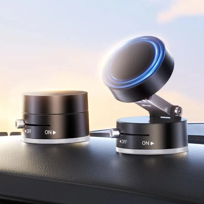 Vacuum Magnetic Car Phone Holder - ABS+PC Black/White Mini (75x75x48.5mm), N52 Double Row Magnet, 1-Click Hands-Free Suction, Car Mount Dashboard, Mirror Sticker, Portable Universal Accessory for Home Use, Vacuum Magnetic Mount, Cars Accessories