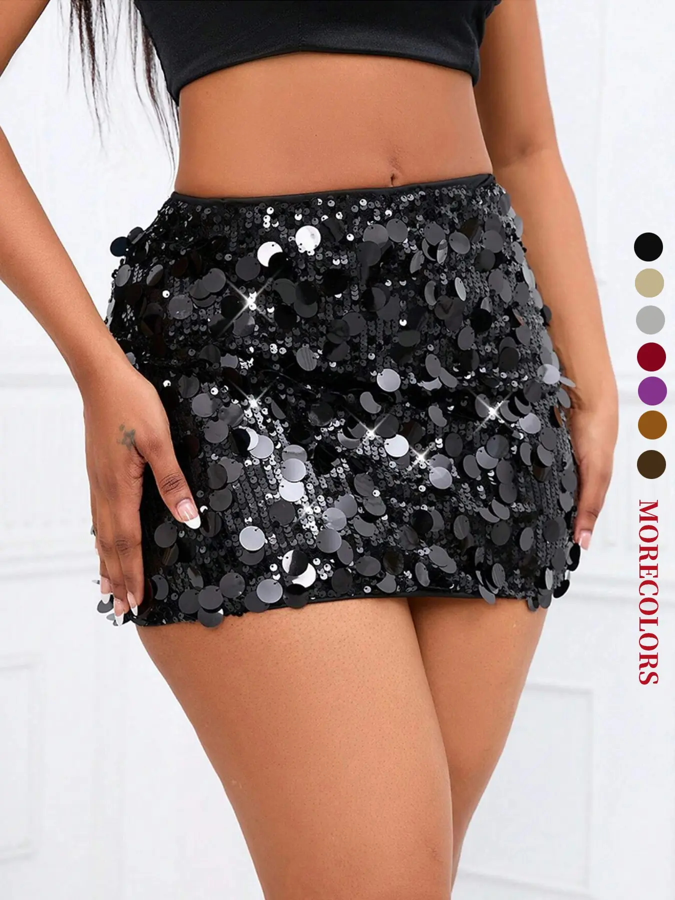 Women's Glitter Sequins High Waist Elastic Waist Mini Skirt, Sequined Skirt, Fashionable Culottes for Party Club Dating, Ladies Bottoms Womenswear for All Seasons