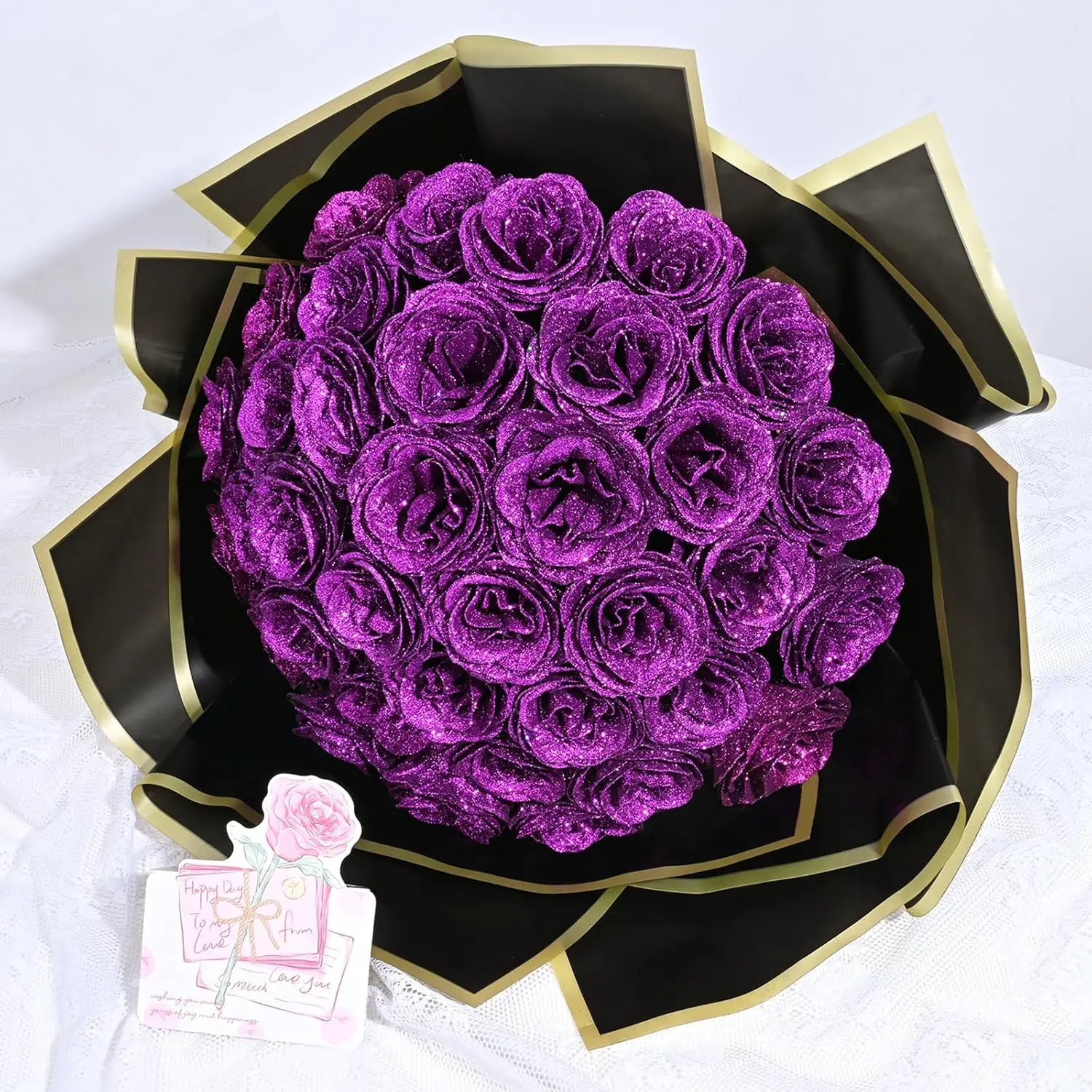 24 Glitter Roses Bouquet, DIY Fake Glitter Decorative Flowers Bouquet, Diy Floral Decoration, Artificial Flower Decorations, Valentine's Day Gift, Everlasting Artificial Rose Bouquet, Wedding, Christmas Gift, Artificial Flower Bouquets