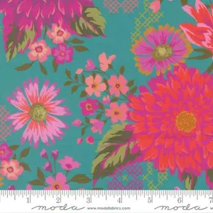 Fabric Moda Teal Happy Blooms Parlor by the Quarter Yard 11960-15