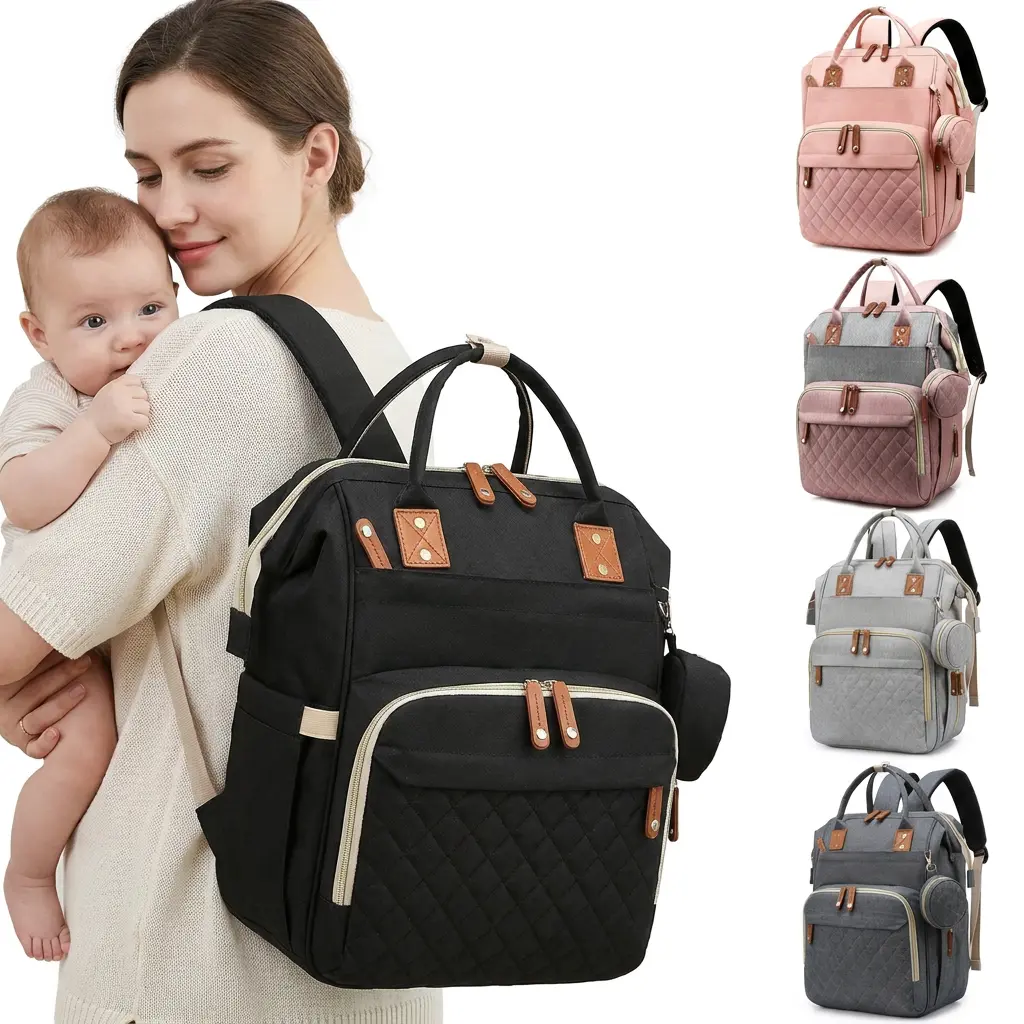 Practical Multi-Pocket Waterproof Diaper Backpack - Unisex Baby Travel Diaper Bag Organizer with Insulated Pockets, Adjustable Straps, Bottle Holders, Stroller Hooks for New Parents