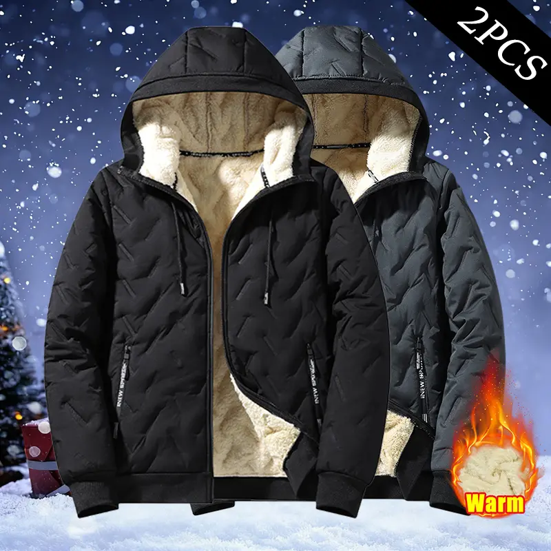 [Christmas Edition] Men's Basic Casual Fashion Fleece Hoodie Jacket - Thick, Warm, Wind-Resistant Fleece-Lined Clothes with Adjustable Drawstring Hood, Ribbed Cuffs, Zippered Front; Ideal for Gym, Outdoor Hikes