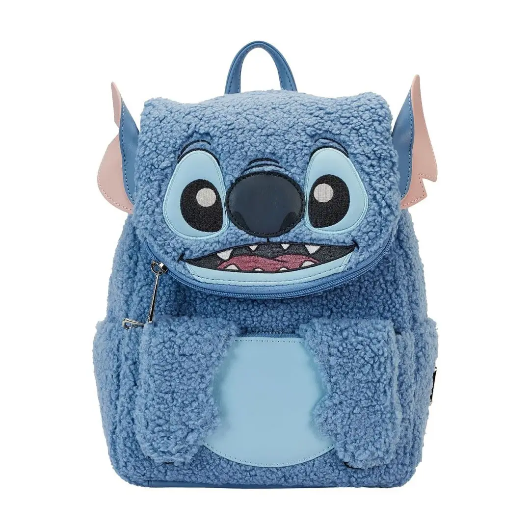 Loungefly Disney Stitch Cartoon Plush Pocket Unisex Casual Printed Trendy Mini Backpack, 9" W x 10" H x 4.5" D Functional Bag, Casual Printed Backpack, Trendy Backpack