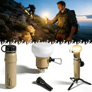 ISUNMEA Mini LED Lantern with 5000mAh Outdoor Power Bank Rugged Portable Charger Supports 15W USB-C Fast Charging IP67 Waterproof Rating Durable Shock-Resistant Design Ideal for Outdoor Gear, Hiking & Camping (Beige)